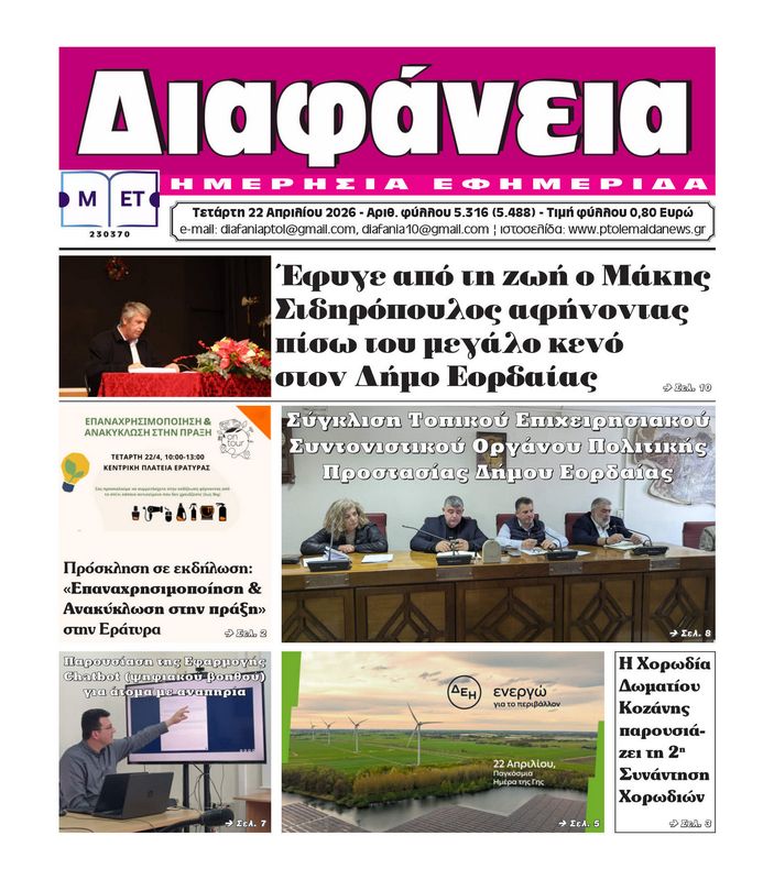 Πρωτοσέλιδο 22-4-2026
